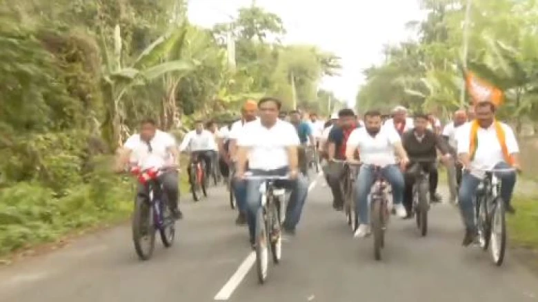 Assam CM Himanta Biswa Sarma kicks off poll campaign in Majuli through mega cycle rally