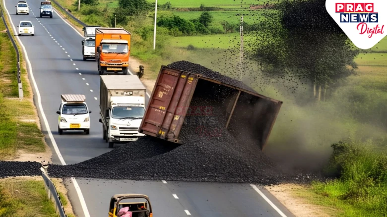 CHIRANG: Coal -Laden Container Overturns in Terrifying Road Accident